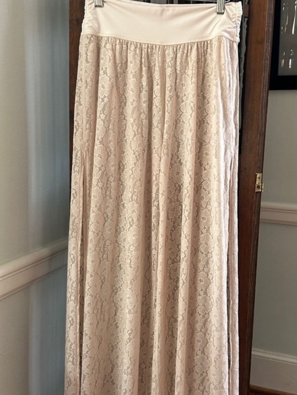 Lace All Over Cream White Wide Leg Pants RUSH Pants Sexy Sporty Pants Side Slit